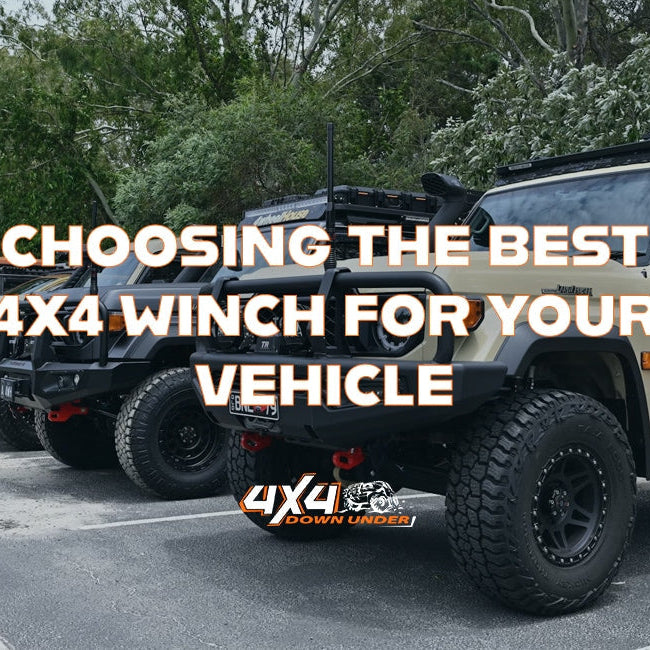 A group of 4x4 vehicles in a row with the text "Choosing the Best 4x4 Winch for your Vehicle" 