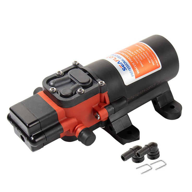 Seaflow 12V water pressure diaphragm pump with two barbed elbow fittings
