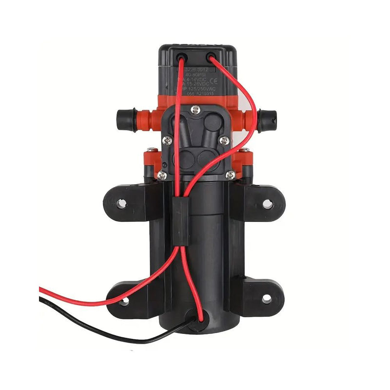 Rear view of the Seaflow pump showing the red and black power leads and mounting bracket