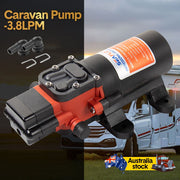 Seaflow 12V 3.8LPM caravan water pump with motorhome in the background
