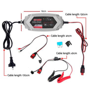 Auto Battery Charger with Multiple Cables for 12V/6V SLA AGM Batteries