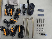 Collection of camping gear components for 30 Second 180 Degree Wing Awning second wing or outdoor setup