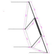 Geometric line drawing of a triangular shape with measurements in pink for 30 Second 180 Degree Wing Awning