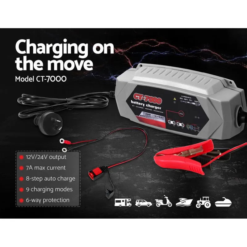 7A 12V/24V Automatic SLA AGM Smart Battery Charger - Battery Accessories