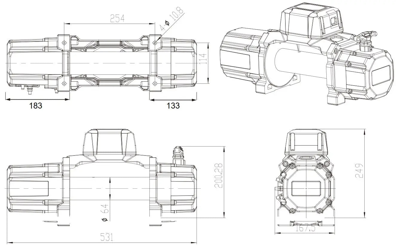 Carbon Tank Winch 12000 15000 dimensions drawings