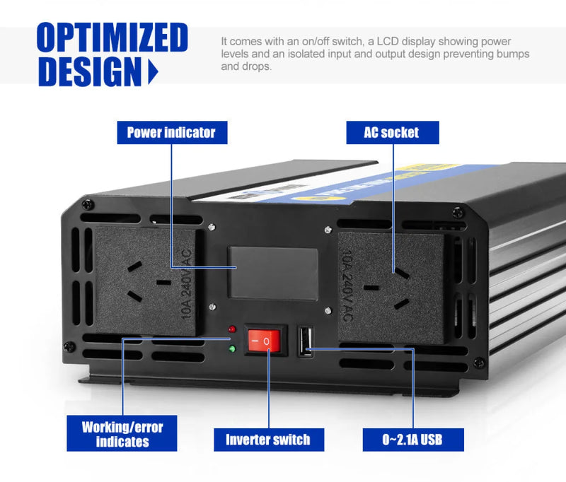 Power inverter with AC socket USB port and indicator lights in ATEM POWER pure sine wave inverter