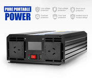 Portable pure sine wave power inverter with dual outlets, display, and USB port for ATEM POWER 12V to 240V 1500W/3000W