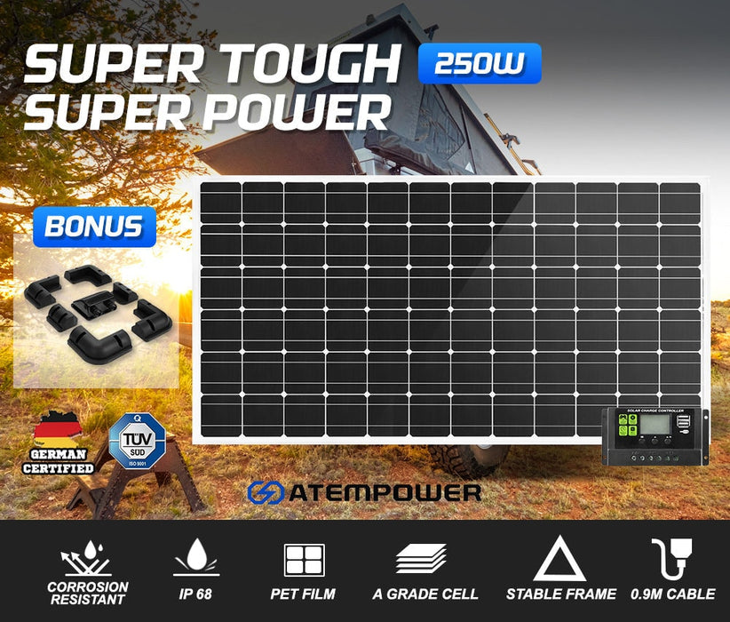 Atem Power 12V Mono Solar Panel Kit - 250W - Rooftop Solar Panels