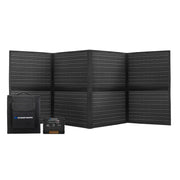 Folding solar panel charger with multiple panels and accessories for 12V portable solar use