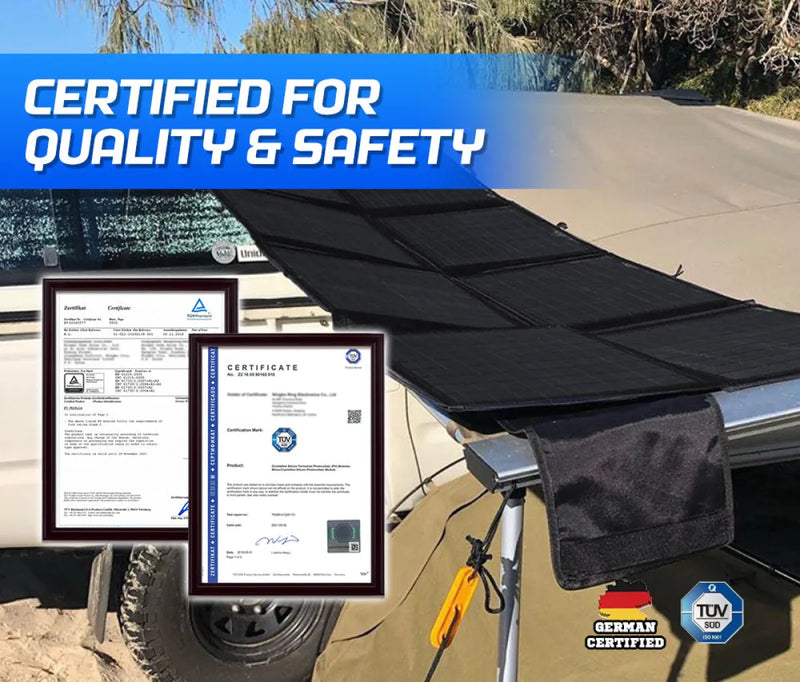 Portable solar blanket mat attached to vehicle for outdoor camping and 12V power