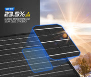 Solar panel on Atem Power portable solar blanket mat with up to 23.5% efficiency for 12V portable solar use
