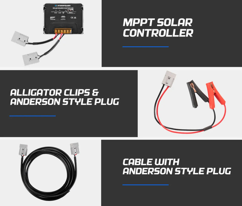 MPPT solar controller with cables for Atem Power 12V Portable Solar Blanket Mat 200W/300W