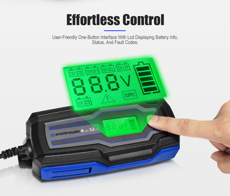 Smart Battery Charger 4A 6V/12V Automatic SLA AGM Car Truck Boat Motorcycle - Sunyee