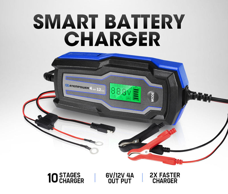 Smart Battery Charger 4A 6V/12V Automatic SLA AGM Car Truck Boat Motorcycle - Sunyee