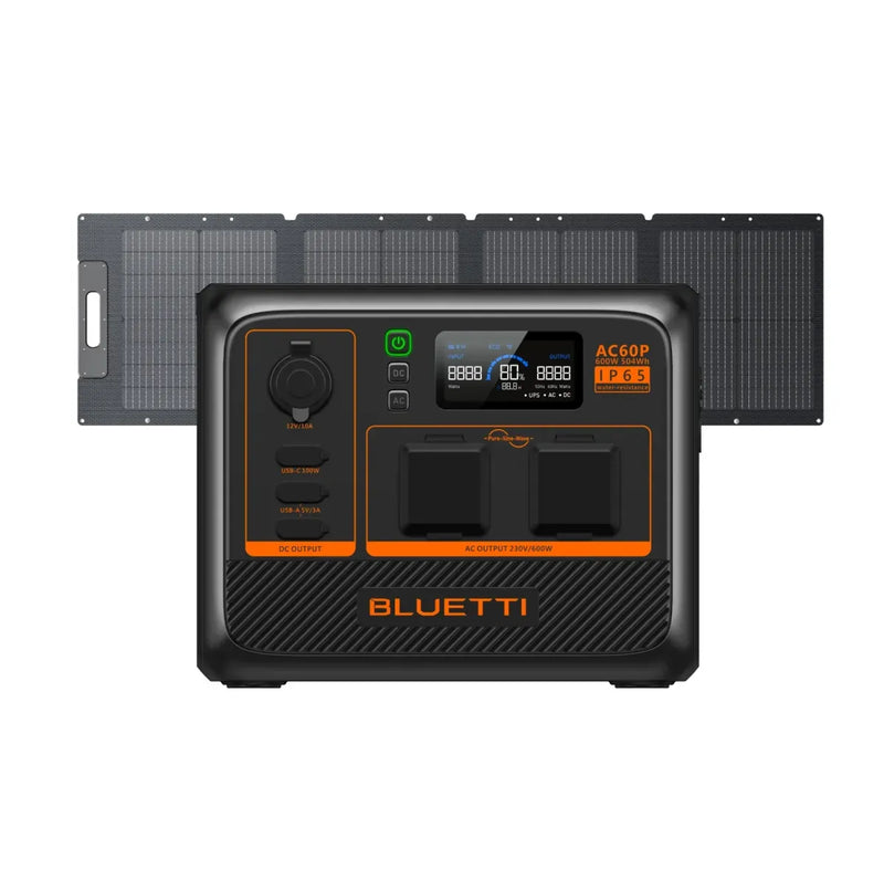 Bluetti AC60P Portable Power Station with Solar Panel Attachment for outdoor power needs