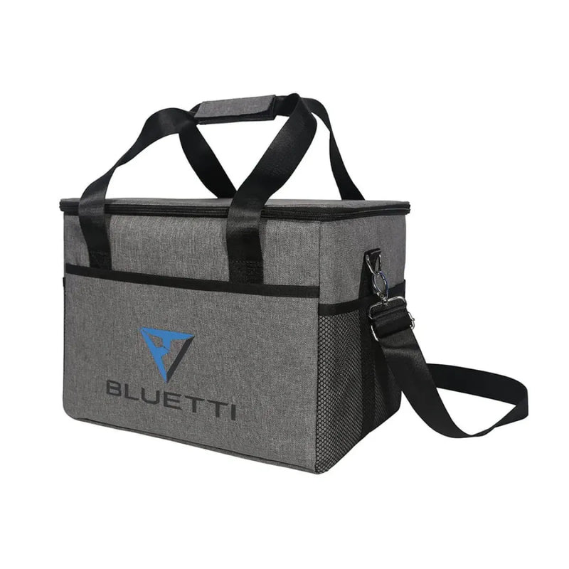 Gray insulated Bluetti carrying case bag for power stations with black straps