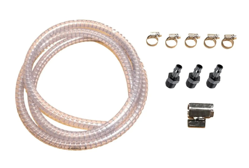 Clear plastic tubing coiled in a hose kit for 12V water pump system