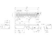 Technical engineering drawing of a Boab 40L Footwell Water Tank with detailed measurements