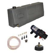 Gray plastic tapered water tank with pump and accessories for reliable water storage