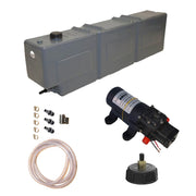 Gray rectangular water tank with fittings and pump, part of Boab 55L water tank bundle