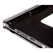 Black metal mounting plate with BOAB branding for heavy duty fridge slide installation