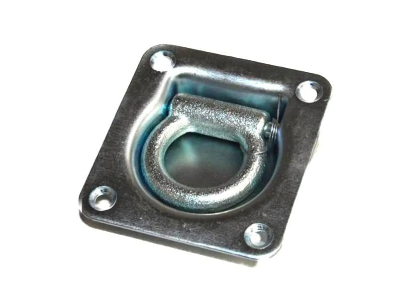 Heavy duty flush tie down ring mounted on square plate with screw holes