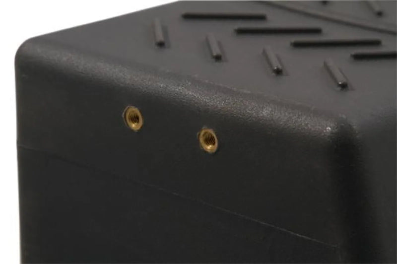 Close-up of black water tank electronic device with gold ports for Boab Poly 40L Footwell Water Tank
