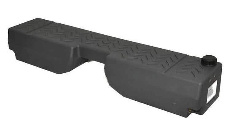 Dark gray plastic 40L water tank with textured surface and filler cap for remote regions