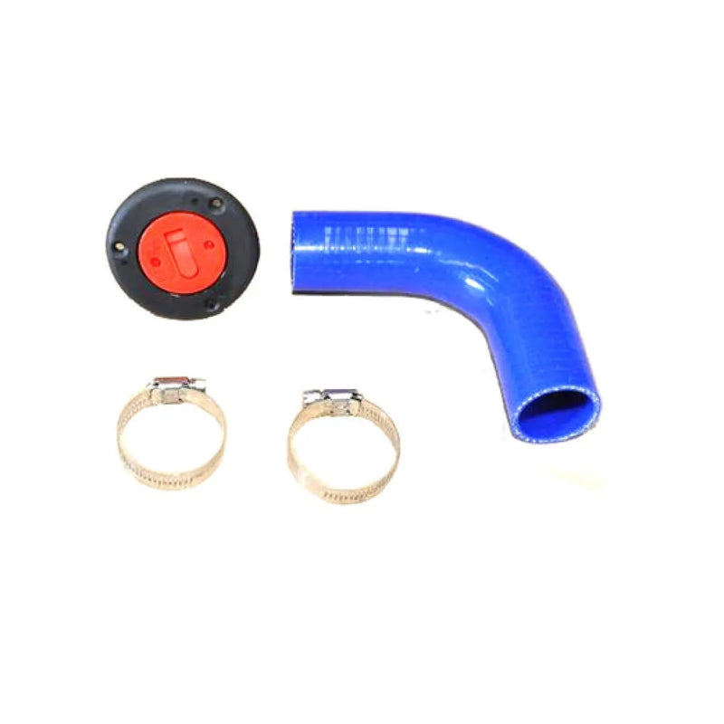 Blue silicone elbow hose with clamps and black cap for Poly Diesel Tank Filler Kit