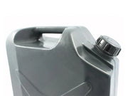 Gray plastic fuel or water container with black cap, robust 20l jerry ideal for water storage