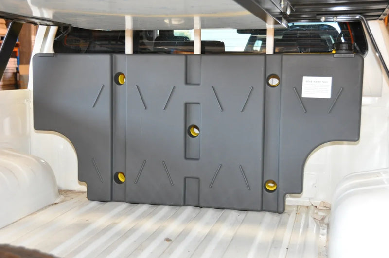 Gray metal protective panel with yellow fasteners for Boab Poly Vertical Mount Water Tank
