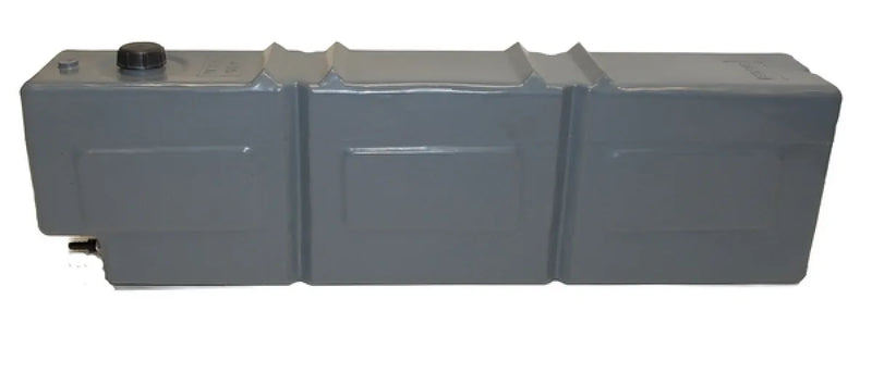 Gray plastic water tank with cap, ideal for poly water storage and Ute mounting