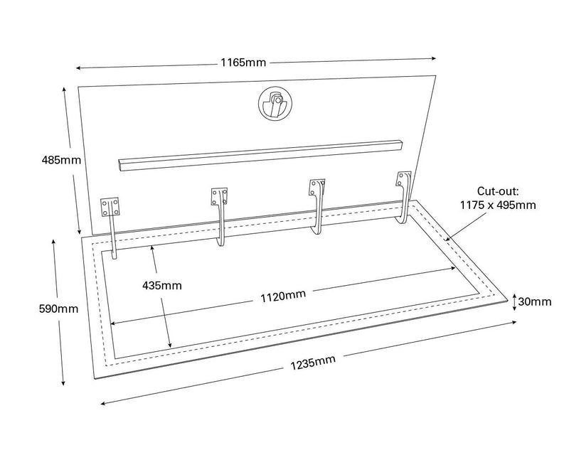 Bomar Aluminium Tread Plate Access Hatch with J-Hinges | 1235x590mm - Deck Hatches