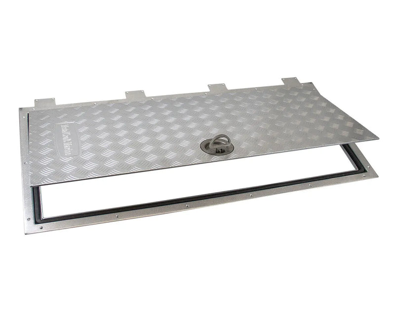 Bomar Aluminium Tread Plate Access Hatch with J-Hinges | 1235x590mm - Deck Hatches