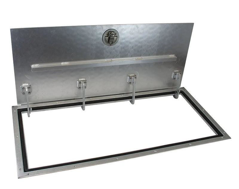Bomar Aluminium Tread Plate Access Hatch with J-Hinges | 1235x590mm - Deck Hatches