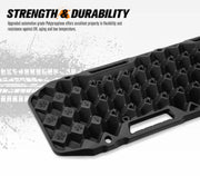 Black textured Bunker Indust recovery boards with hexagonal patterns and cutouts