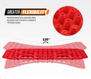 Red flexible Bunker Indust recovery boards with diamond-pattern traction track for vehicles