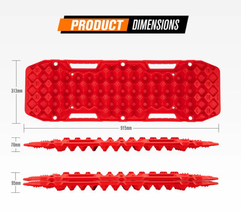 Red Bunker Indust recovery boards with textured surface and side handles for off-road recovery