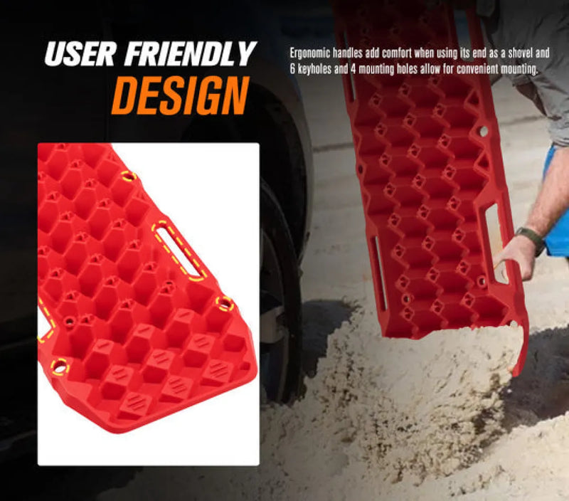 Bunker Indust Red Plastic Recovery Boards with hexagonal holes for vehicle recovery track