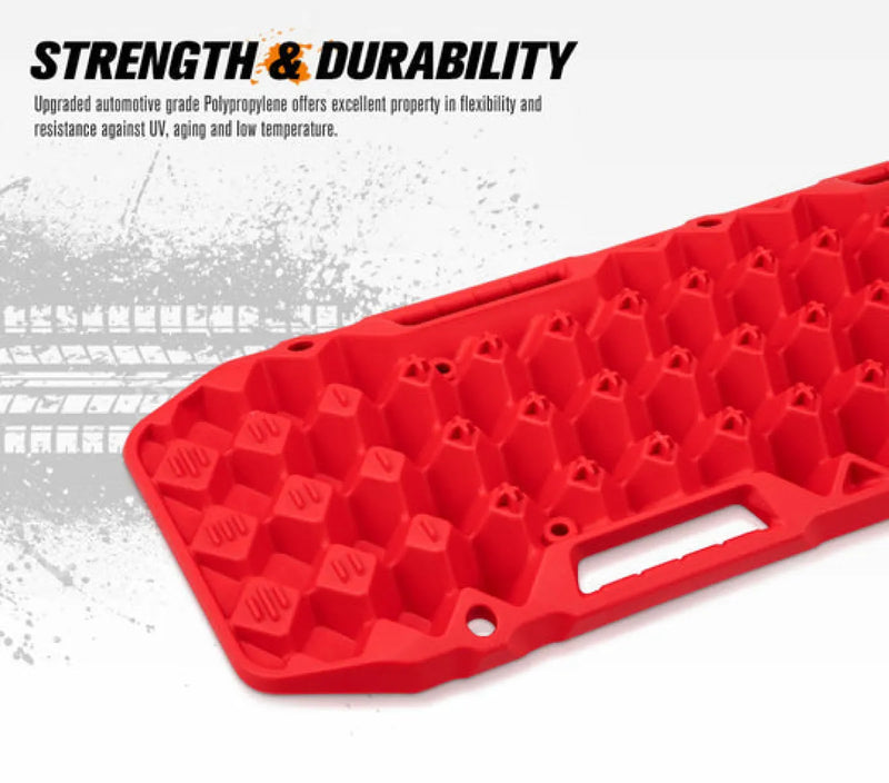 Red plastic Bunker Indust recovery boards with honeycomb pattern for off-road recovery track