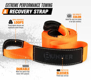 Bright orange tow strap with black reinforced ends from Bunker Indust recovery kit