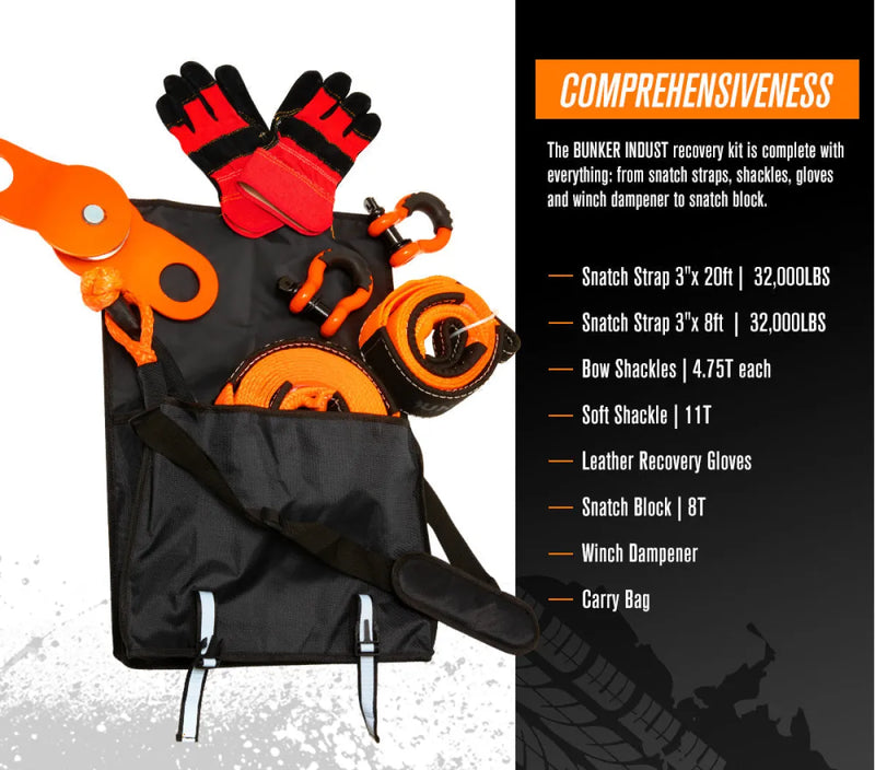 Bunker Indust 4WD Recovery Kit with straps gloves and soft shackle for off-road recovery