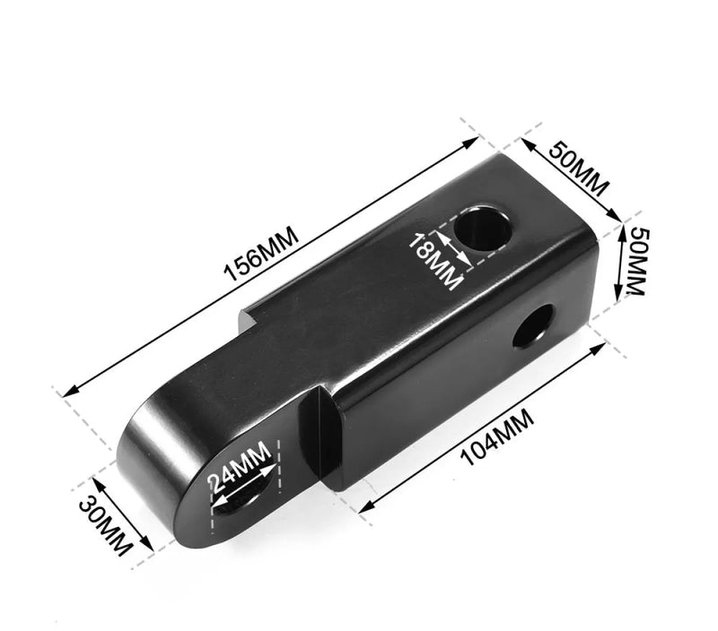 Metal bracket with labeled dimensions and circular hole for Bunker Indust 4x4 Recovery Hitch