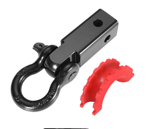 Bunker Indust 4x4 Recovery Hitch with trailer hitch receiver, D-ring shackle, and red plastic insert