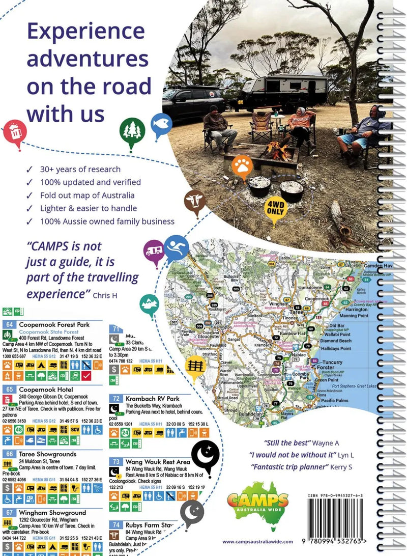 Book cover for Camps Australia Wide Camps 12 Standard Edition with maps and low-cost camping tips