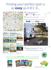 Advertisement for Camps Australia Wide featuring campsite photos and larger maps