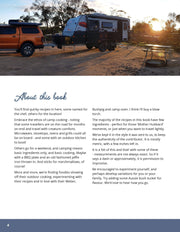 Camping trailer hitched to orange pickup at sunset, featured in The Camps Australia Wide Community Cookbook
