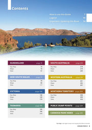 Contents page of Caravan Parks Australia Wide with scenic lake and mountains view