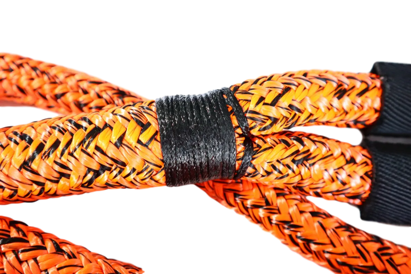 Braided orange carbon offroad kinetic recovery rope with black binding in center