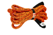Coiled orange Carbon Offroad kinetic recovery rope with black straps for offroad recovery